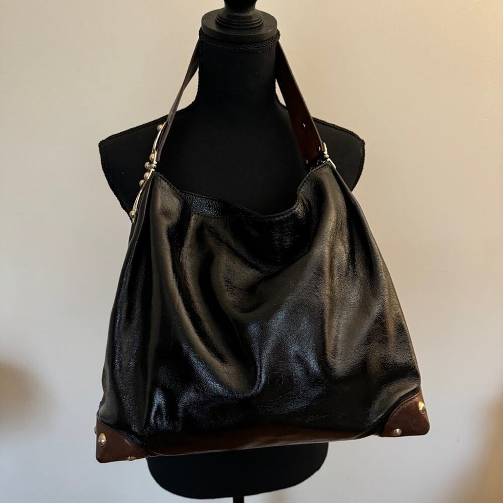 Michael Kors Joplin Patent Leather Hobo Large Shoulder Bag Black - Picture 4 of 12
